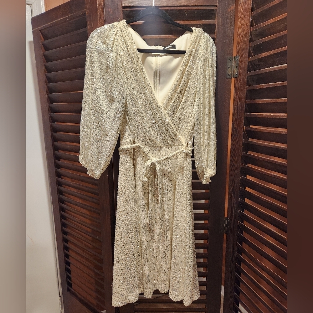 DKNY Shimmering Gold Long Sleeve Dress